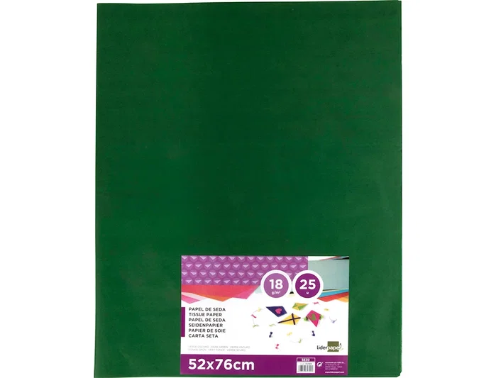 Liderpapel Papel de seda verde oscuro 52x76cm 18 gr/m2 paquete de 25 hojas Liderpapel Papel de seda verde oscuro 52x76cm 18 gr/m2 paquete de 25 hojas