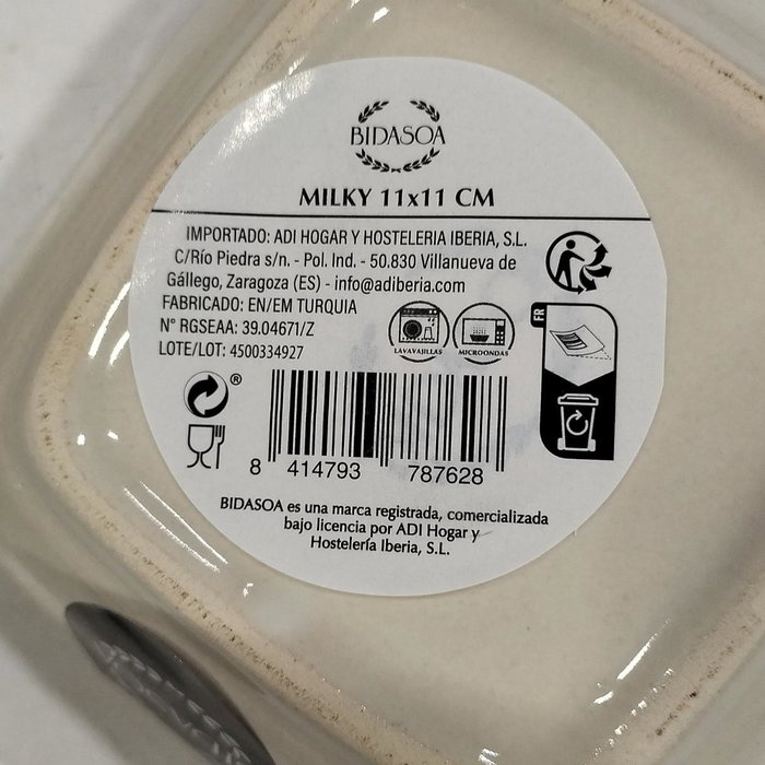 Bidasoa Bol Cuadrado Cerámico Milky Blanco 11cm