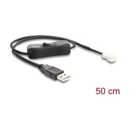 DeLOCK Cable de ventilador USB-A 2.0 a 3-pin con interruptor, 50 cm