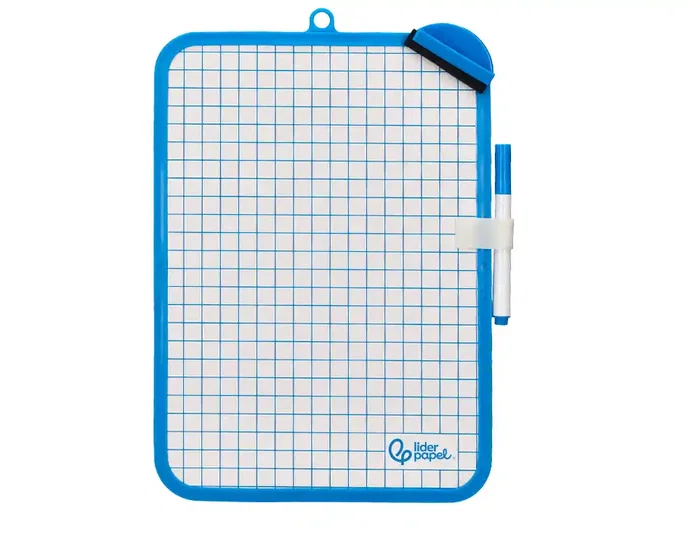 Liderpapel Pizarra Blanca 18x26 cm Doble Cara Lisa y Cuadriculada con Rotulador y Borrador