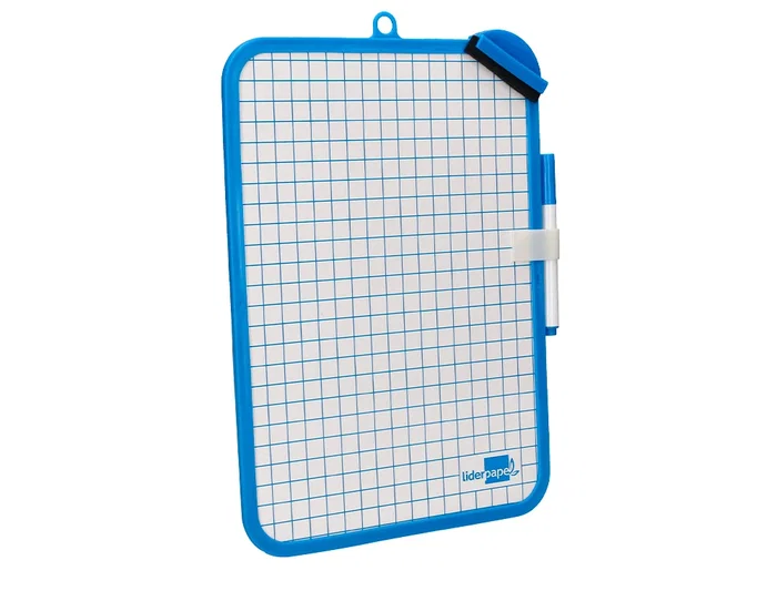 Liderpapel Pizarra Blanca 18x26 cm Doble Cara Lisa y Cuadriculada con Rotulador y Borrador
