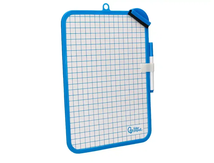 Liderpapel Pizarra Blanca 18x26 cm Doble Cara Lisa y Cuadriculada con Rotulador y Borrador
