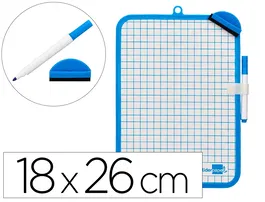 Liderpapel Pizarra Blanca 18x26 cm Doble Cara Lisa y Cuadriculada con Rotulador y Borrador