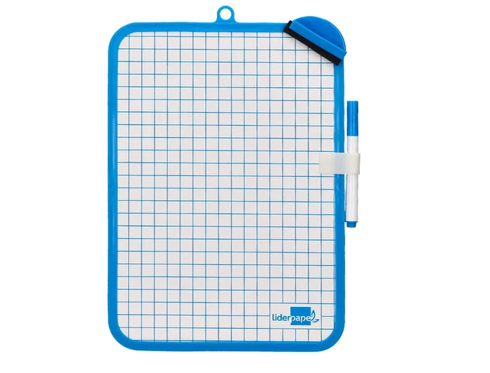 Liderpapel Pizarra Blanca 18x26 cm Doble Cara Lisa y Cuadriculada con Rotulador y Borrador