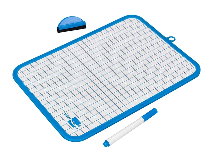Liderpapel Pizarra Blanca 18x26 cm Doble Cara Lisa y Cuadriculada con Rotulador y Borrador