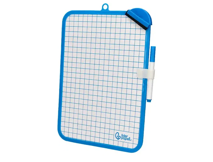 Liderpapel Pizarra Blanca 18x26 cm Doble Cara Lisa y Cuadriculada con Rotulador y Borrador