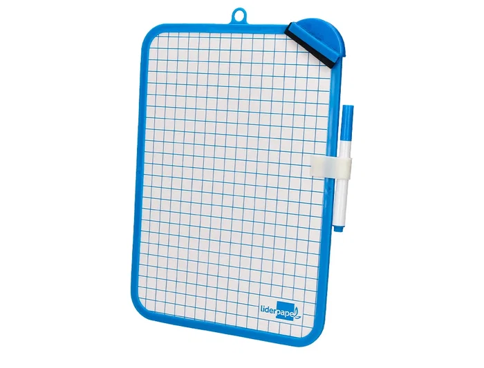 Liderpapel Pizarra Blanca 18x26 cm Doble Cara Lisa y Cuadriculada con Rotulador y Borrador