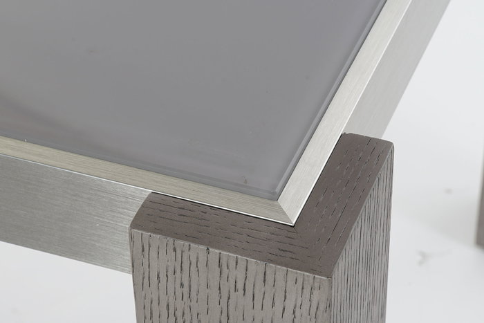 DKD Home Decor Mesa Comedor Roble Aluminio Cristal Templado Gris 92 x 74 x 162 cm DKD Home Decor Mesa Comedor Roble Aluminio Cristal Templado Gris 92 x 74 x 162 cm