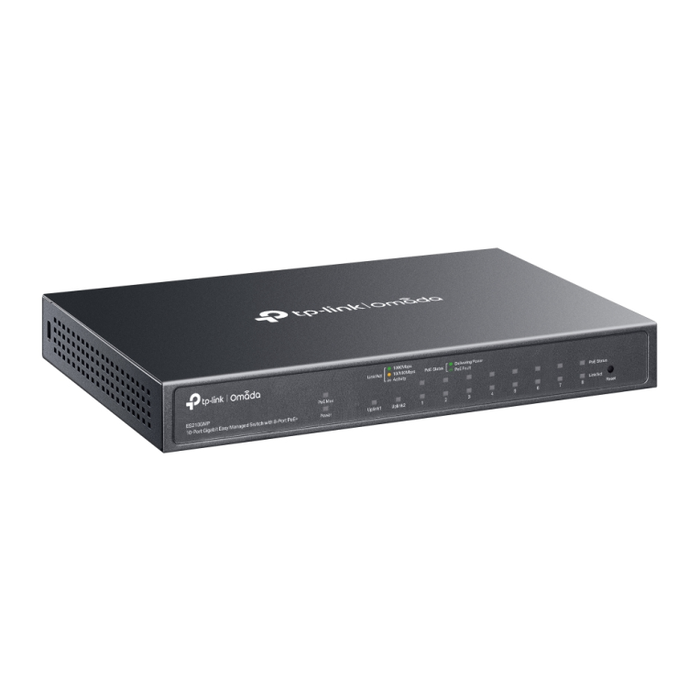TP-Link ES210GMP Switch Gestionado Gigabit Ethernet 10 Puertos RJ-45, PoE 123W, Color Negro