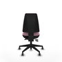 Silla de oficina Elche con mecanismo Asincro tapizada con Tela color Rosa. Equipada con Base piramidal negra, Sin brazos y Ruedas 65 mm parqué