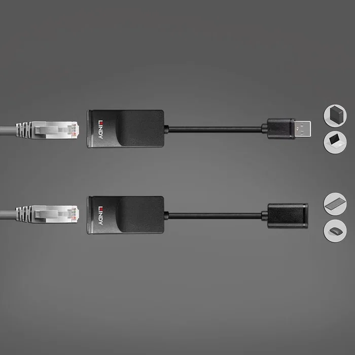 Lindy Extensor de Red 43365 - Ampliador de Red Ethernet 60m, 12 Mbit/s, Compatible con Cable Cat5e/Cat6, Transmisor y Receptor