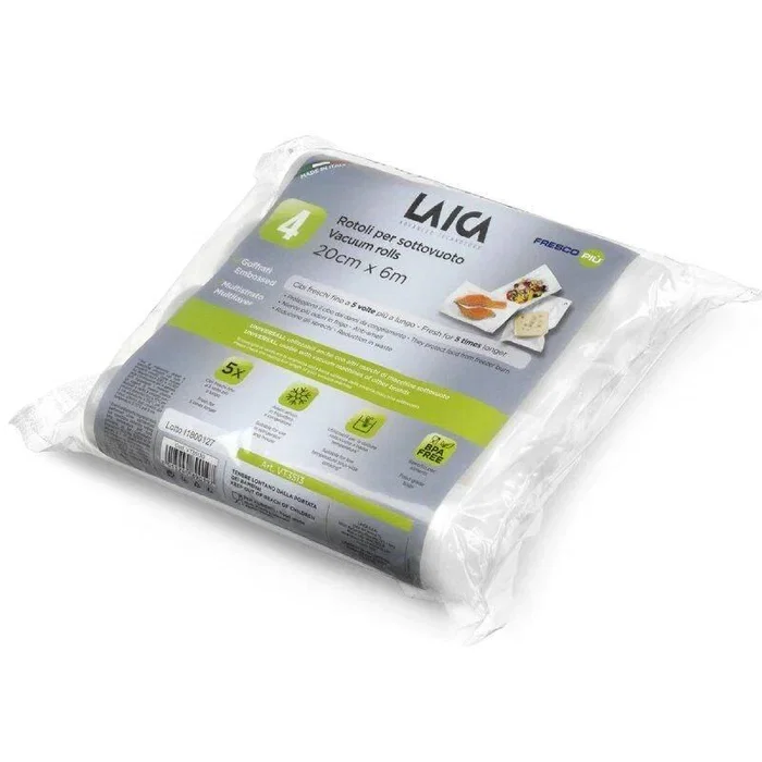 Laica Rollos para Envasar al Vacío VT3513 - 20 cm x 6 m (4 Rollos) - Bolsas Sin BPA, para Conservar Alimentos