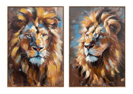 DKD Home Decor Cuadro Lienzo Leon 2 Surtido 70x100 cm (Naranja/Azul)​