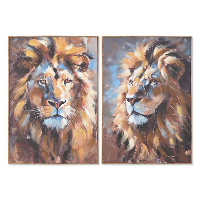 DKD Home Decor Cuadro Lienzo Leon 2 Surtido 70x100 cm (Naranja/Azul)​