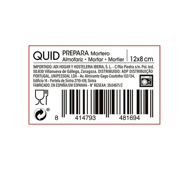 Mortero Loza Prepara Quid 12x8 cm (12 Unidades)