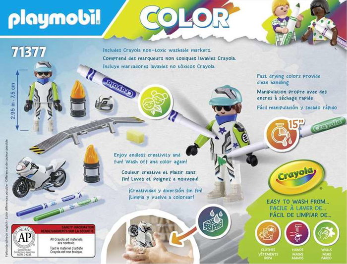 Playmobil Moto de Diversión para Colorear con Accesorios Incluye Rotuladores, Casco y Figura Edad Mínima 5 Años