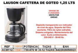 Baja Lauson Cafetera de Goteo ACM112 1.25L 730-970 W