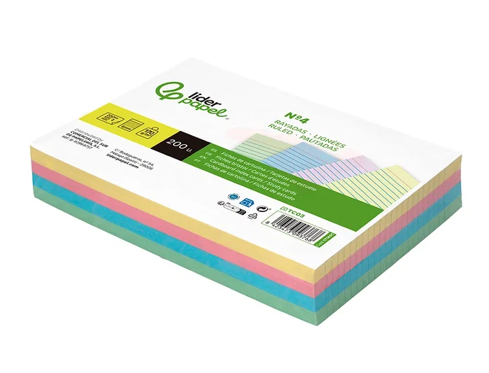 Liderpapel Tarjetas de Estudio Rayadas Colores Pastel 170g 125x200mm