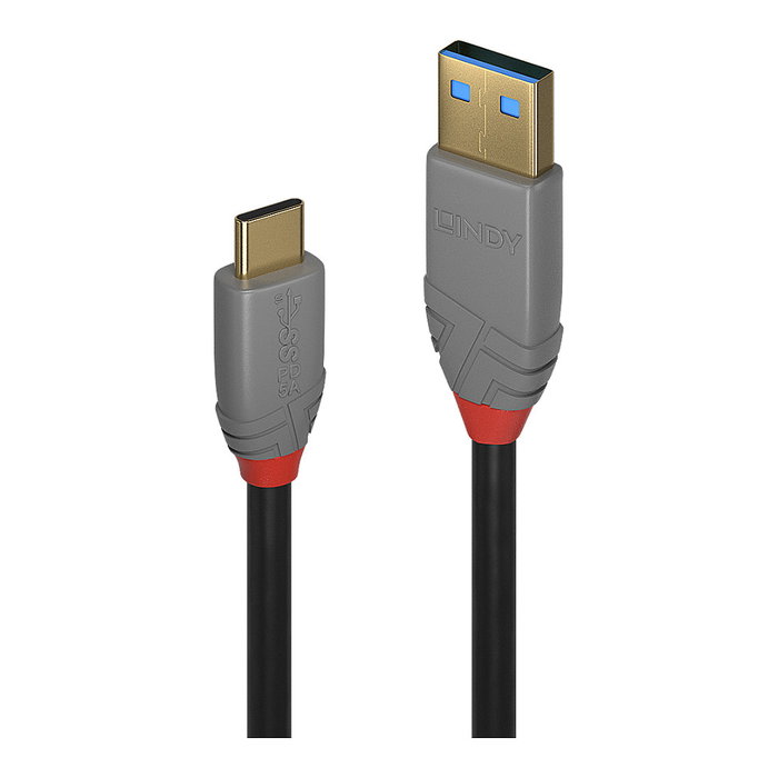 Lindy Cable USB C a USB A Anthra Line 1 m 10 Gbit/s 5A PD Negro, Gris