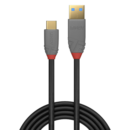 Lindy Cable USB C a USB A Anthra Line 1 m 10 Gbit/s 5A PD Negro, Gris