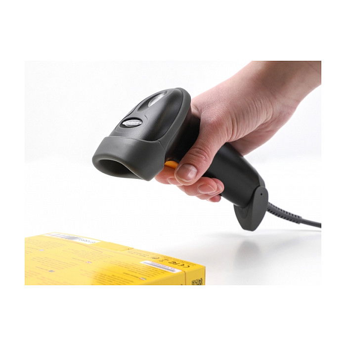 Delock Escáner de Códigos de Barras USB Láser 1D Portátil - Negro, Conexión por Cable 2 m, Soporte, 200 lecturas/s, Resolución 640 x 480