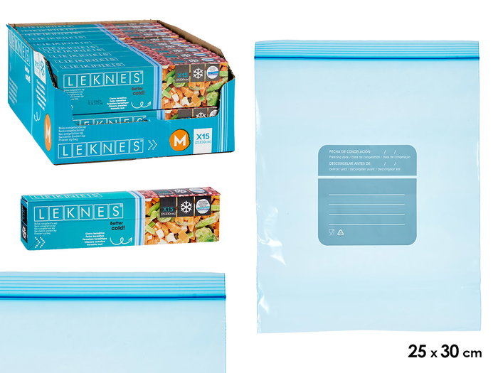 Leknes Bolsa Congelacion Zip 15uds Mediana 25x30 cm Polietileno de Uso Alimentario (Set de 18) Leknes Bolsa Congelacion Zip 15uds Mediana 25x30 cm Polietileno de Uso Alimentario (Set de 18)