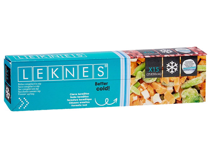 Leknes Bolsa Congelacion Zip 15uds Mediana 25x30 cm Polietileno de Uso Alimentario (Set de 18) Leknes Bolsa Congelacion Zip 15uds Mediana 25x30 cm Polietileno de Uso Alimentario (Set de 18)