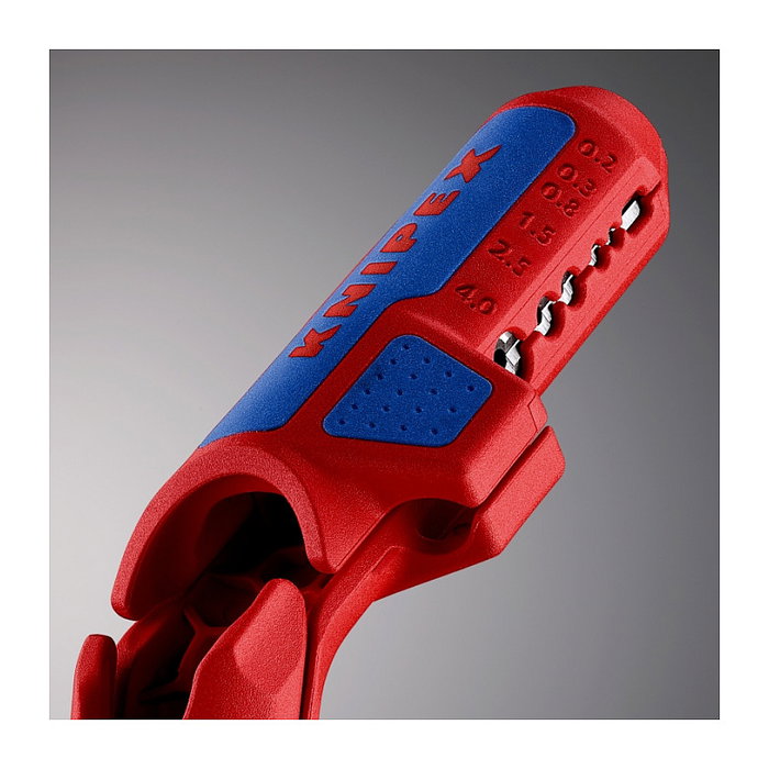 Knipex ErgoStrip Abrazadera de Cable para Instaladores Izquierdos (Zurdo), Capacidad de Pelado 8-13 mm, Color Azul y Rojo Knipex ErgoStrip Abrazadera de Cable para Instaladores Izquierdos (Zurdo), Capacidad de Pelado 8-13 mm, Color Azul y Rojo