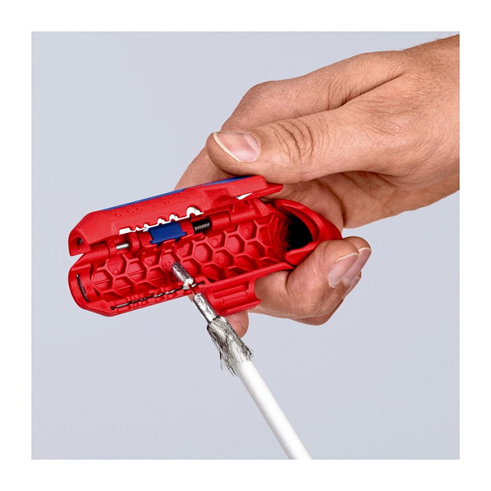 Knipex ErgoStrip Abrazadera de Cable para Instaladores Izquierdos (Zurdo), Capacidad de Pelado 8-13 mm, Color Azul y Rojo Knipex ErgoStrip Abrazadera de Cable para Instaladores Izquierdos (Zurdo), Capacidad de Pelado 8-13 mm, Color Azul y Rojo