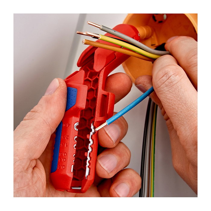 Knipex ErgoStrip Abrazadera de Cable para Instaladores Izquierdos (Zurdo), Capacidad de Pelado 8-13 mm, Color Azul y Rojo Knipex ErgoStrip Abrazadera de Cable para Instaladores Izquierdos (Zurdo), Capacidad de Pelado 8-13 mm, Color Azul y Rojo