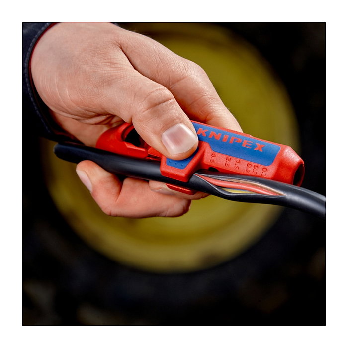 Knipex ErgoStrip Abrazadera de Cable para Instaladores Izquierdos (Zurdo), Capacidad de Pelado 8-13 mm, Color Azul y Rojo Knipex ErgoStrip Abrazadera de Cable para Instaladores Izquierdos (Zurdo), Capacidad de Pelado 8-13 mm, Color Azul y Rojo