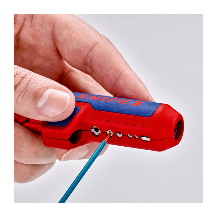 Knipex ErgoStrip Abrazadera de Cable para Instaladores Izquierdos (Zurdo), Capacidad de Pelado 8-13 mm, Color Azul y Rojo Knipex ErgoStrip Abrazadera de Cable para Instaladores Izquierdos (Zurdo), Capacidad de Pelado 8-13 mm, Color Azul y Rojo