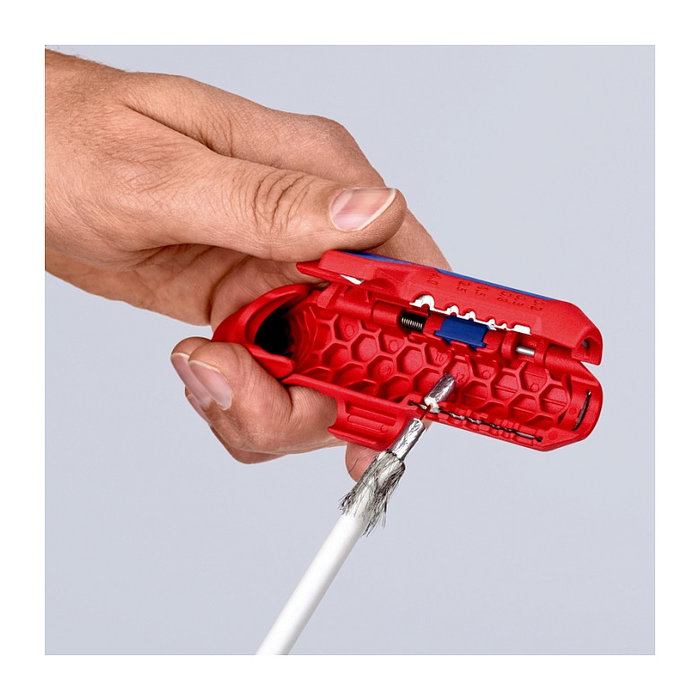 Knipex ErgoStrip Abrazadera de Cable para Instaladores Izquierdos (Zurdo), Capacidad de Pelado 8-13 mm, Color Azul y Rojo Knipex ErgoStrip Abrazadera de Cable para Instaladores Izquierdos (Zurdo), Capacidad de Pelado 8-13 mm, Color Azul y Rojo