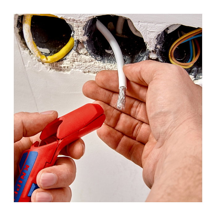 Knipex ErgoStrip Abrazadera de Cable para Instaladores Izquierdos (Zurdo), Capacidad de Pelado 8-13 mm, Color Azul y Rojo Knipex ErgoStrip Abrazadera de Cable para Instaladores Izquierdos (Zurdo), Capacidad de Pelado 8-13 mm, Color Azul y Rojo