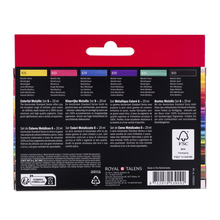 Amsterdam Estuche de pinturas acrílicas colores metálicos serie Standard 6 x 20 ml Amsterdam Estuche de pinturas acrílicas colores metálicos serie Standard 6 x 20 ml