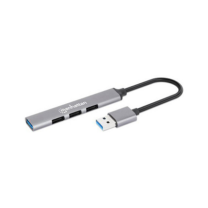 MANHATTAN Hub USB-A de 4 puertos (1x USB 3.2 Gen 1 + 3x USB 2.0) Gris