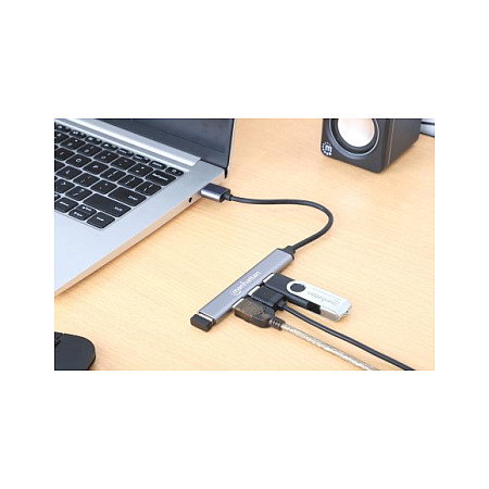 MANHATTAN Hub USB-A de 4 puertos (1x USB 3.2 Gen 1 + 3x USB 2.0) Gris