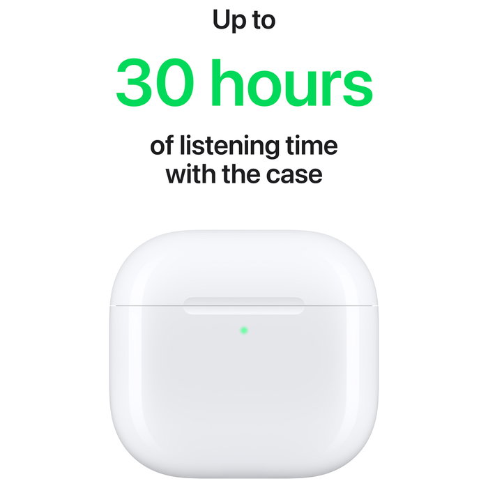 Apple AirPods (4ª generación), auriculares inalámbricos Bluetooth 5.3 TWS True Wireless Stereo con chip H2, resistencia IP54, autonomía 30 horas, color blanco