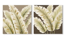 DKD Home Decor Cuadro Lienzo MDF 50x50x2,5 Hojas Palmera Surtido de 2