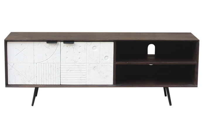 DKD Home Decor Mueble TV Moderno Marron Oscuro Blanco Mango 140x35x50 cm
