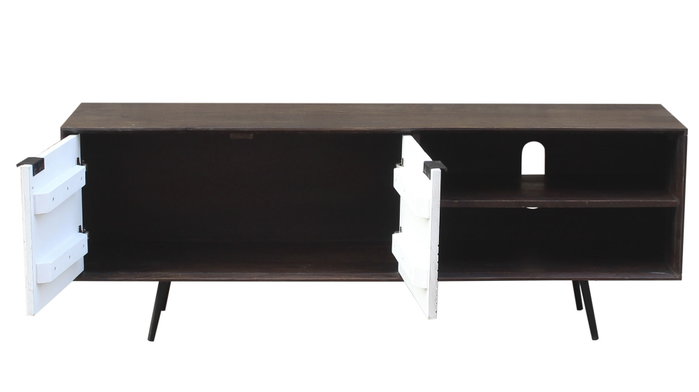 DKD Home Decor Mueble TV Moderno Marron Oscuro Blanco Mango 140x35x50 cm
