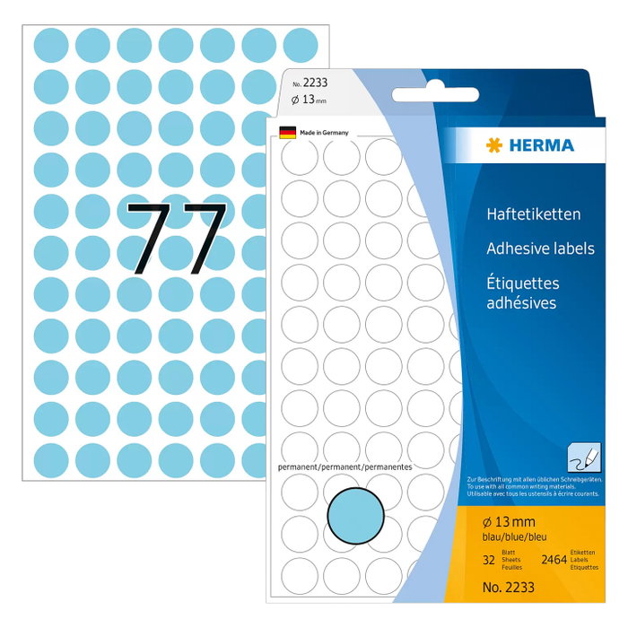 HERMA Etiquetas de identificación Ø 13,0 mm azul HERMA Etiquetas de identificación Ø 13,0 mm azul