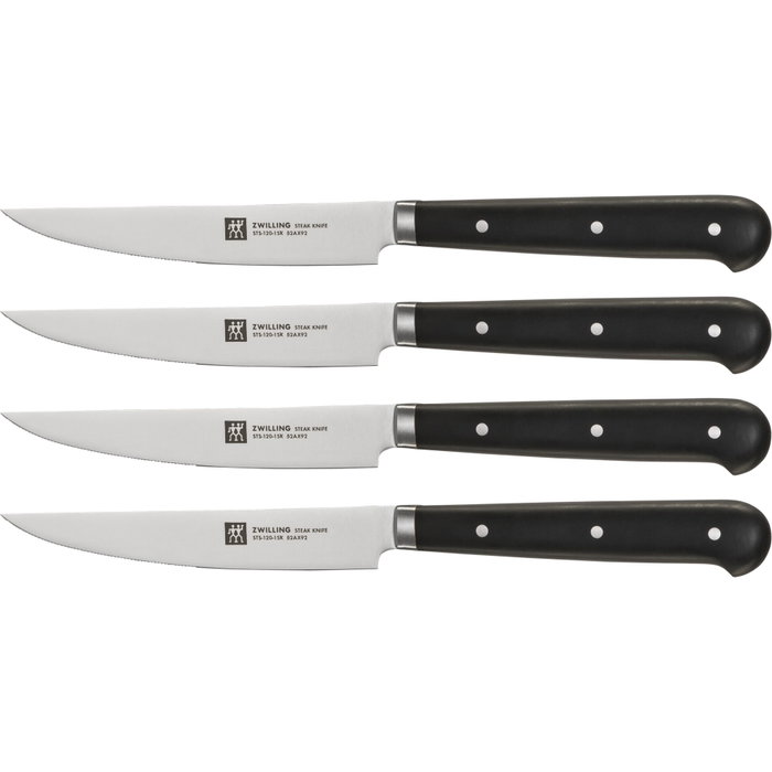 Zwilling Steakset de 4 piezas con cuchillas onduladas en Negro/Plata