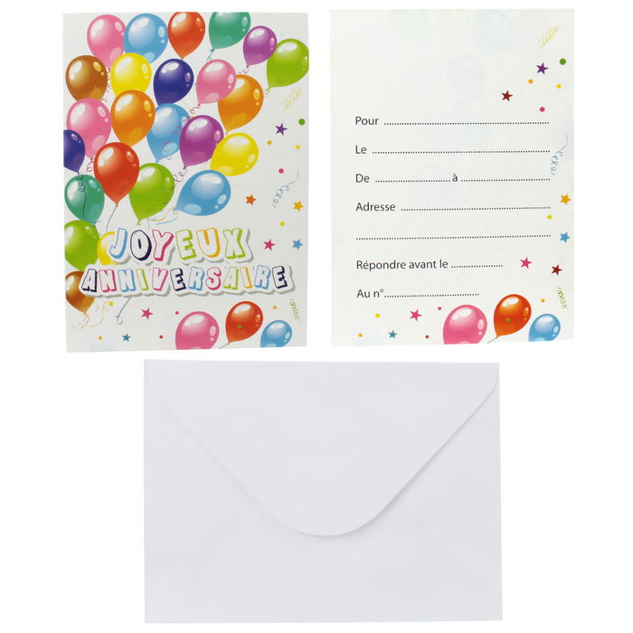 Party Time Juego de 6 Invitaciones de Cumpleaños Party Time 10x14 cm