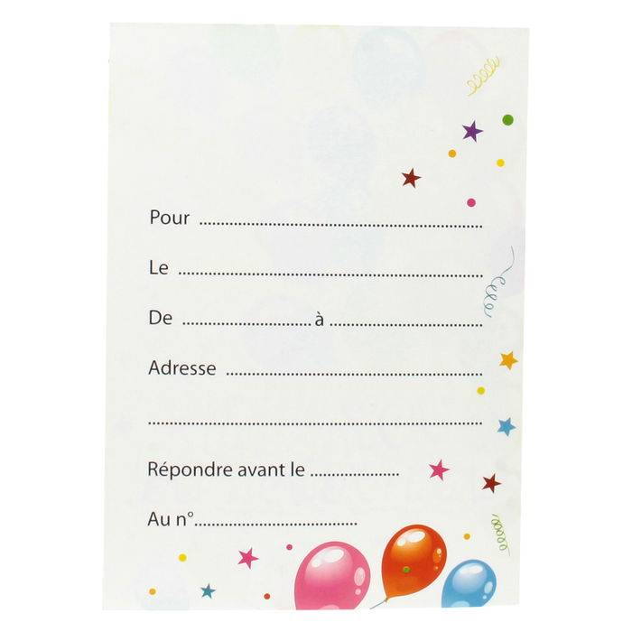 Party Time Juego de 6 Invitaciones de Cumpleaños Party Time 10x14 cm