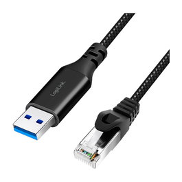 LogiLink Cable Ethernet USB 3.0 a RJ45 de 7,5 m, 1 Gbps, negro/gris