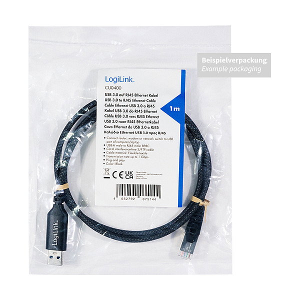 LogiLink Cable Ethernet USB 3.0 a RJ45 de 7,5 m, 1 Gbps, negro/gris LogiLink Cable Ethernet USB 3.0 a RJ45 de 7,5 m, 1 Gbps, negro/gris