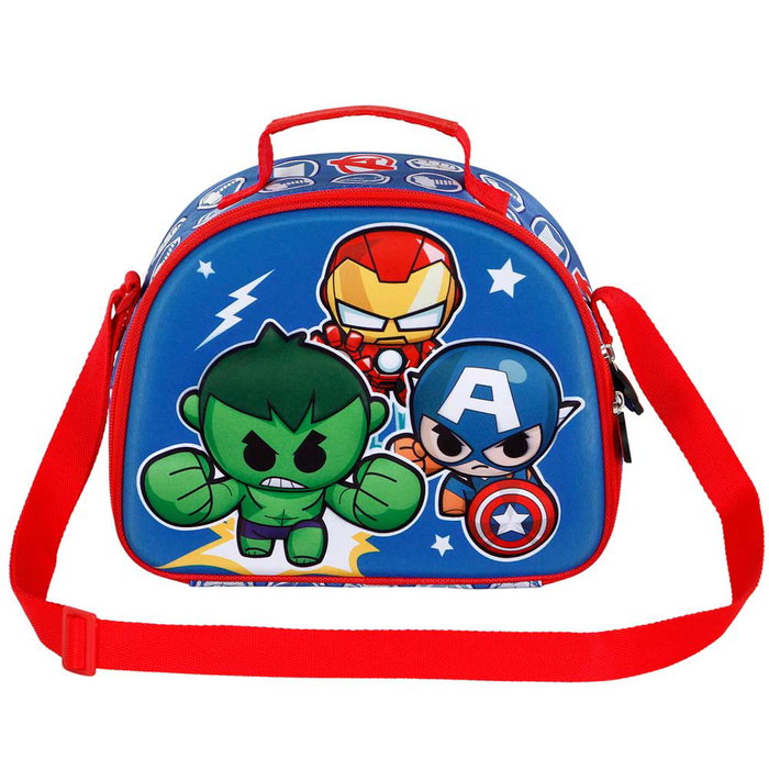 Marvel Los Vengadores Bolsa Portamerienda 3D Infantil con Forro Isotérmico y Diseño de Mini Héroes Multicolor