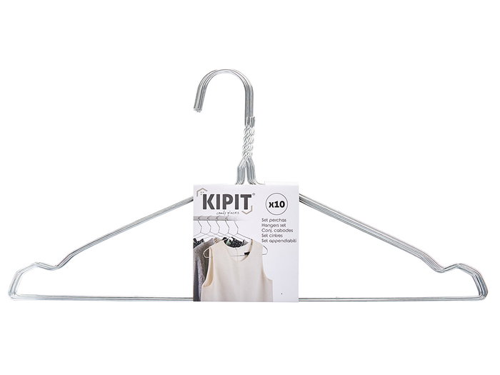 Kipit Set 10 Perchas Acero Color Plata Grandes 40x20x2 cm (Set de 24)