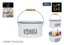 Inde Cubo Metálico Organizador de Utensilios con Asa My Bar - 19.4 cm (Ancho) x 13.4 cm (Alto) x 27.2 cm (Largo) (4 Unidades)